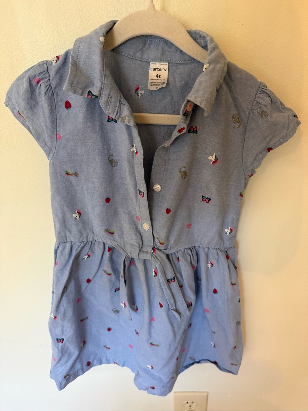 Carter's Light Blue Button-Front Embroidered Casual Dress